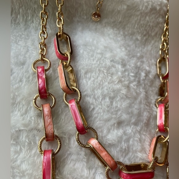 Talbots Pink Enamel Layered Chain Link Necklace - Picture 2 of 7
